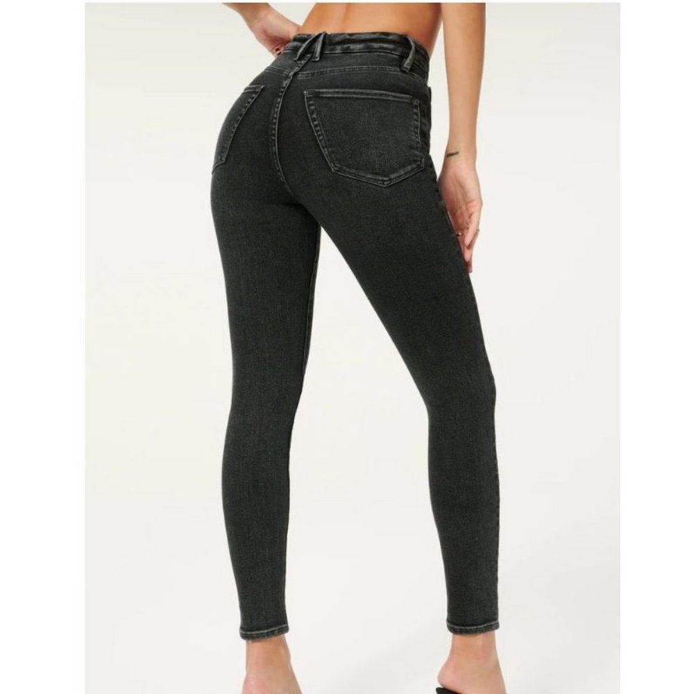 Good American Good Waist Slit Jeans GLSW419T Black210 10 / 30 FITS LIKE 8 - Picture 4 of 7